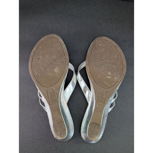 Silver Slipper Womens Metallic Silver Rhinestone Embellished Wedge Sandals Size - Picture 5 of 5